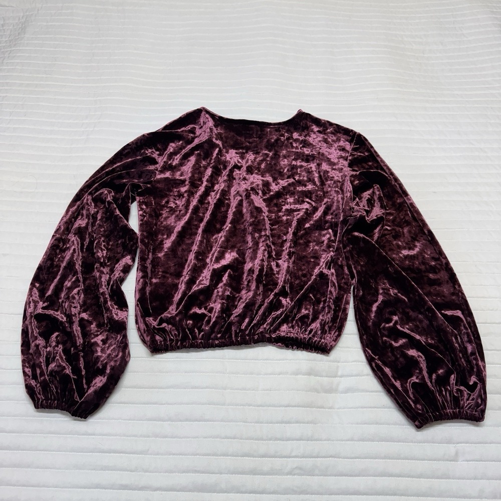 Wrangler Retro Women's Velvet Long Sleeve Cross Front‎ Blouse Burgundy Small - Picture 3 of 7